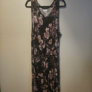Maurices Black and Pink Floral Midi Dress